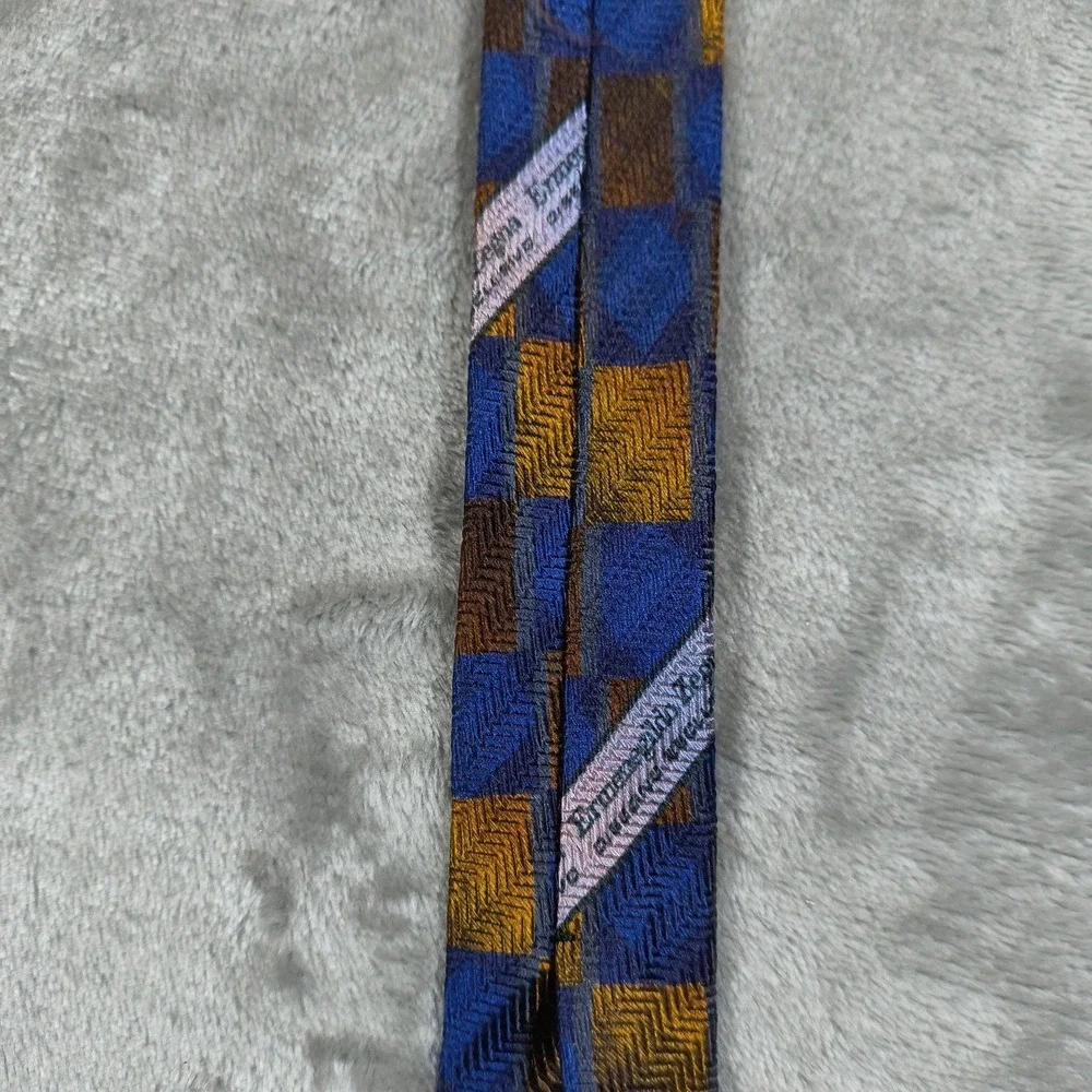 Vintage‎ Ermenegildo Zegna Tie Men 57X3.75 Blue Yellow Abstract Silk Made Italy
